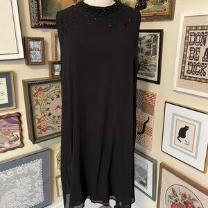 By Artisan A-Line Black Sleeveless Beaded Neckline Stretch Knit Dress Size 2X